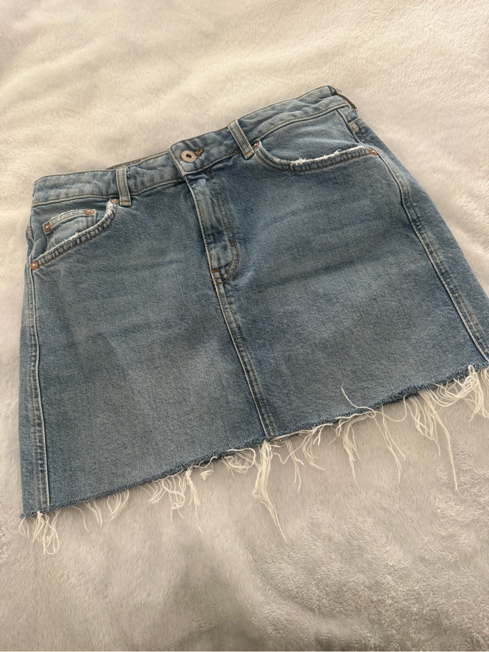 Pilcro and the Letterpress Light Blue Denim Mini Skirt with Frayed Hem